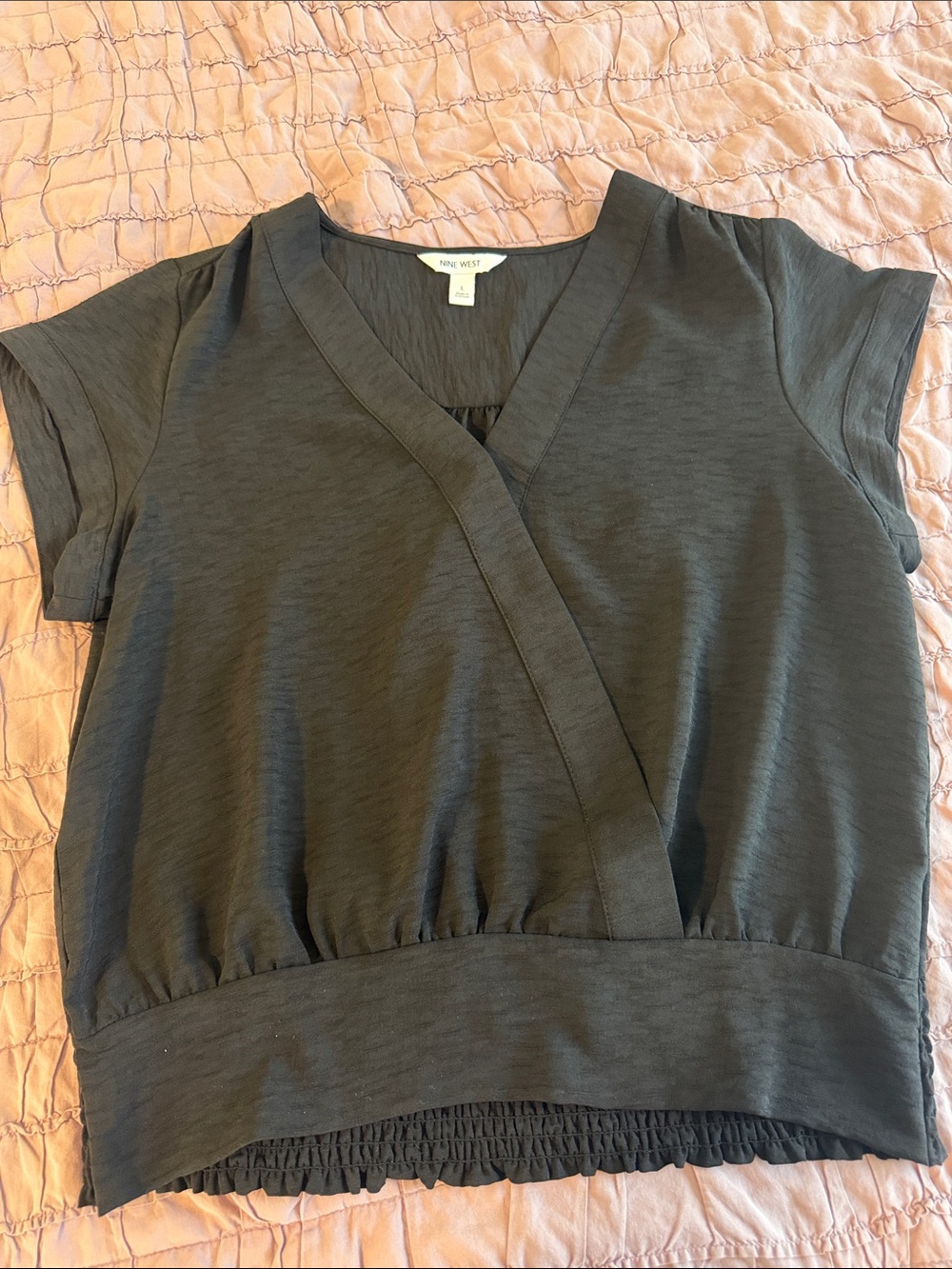 Nine West Black Short Sleeve Surplice Crop Top